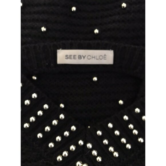 SEE BY CHLOE Black Wool Beads Embellished Jumper Sweater Sz USA 6 - Picture 8 of 16